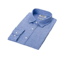 Camisa lisa de lino de algodón Chambray Azul & Océano Silbert-Bexley Shop