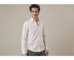 Camisa lisa de lino de algodón Chambray Crudo Silbert-Bexley New