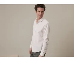 Camisa lisa de lino de algodón Chambray Crudo Silbert-Bexley New