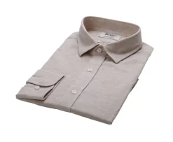 Camisa lisa de lino de algodón Chambray Beis Silbert-Bexley Cheap