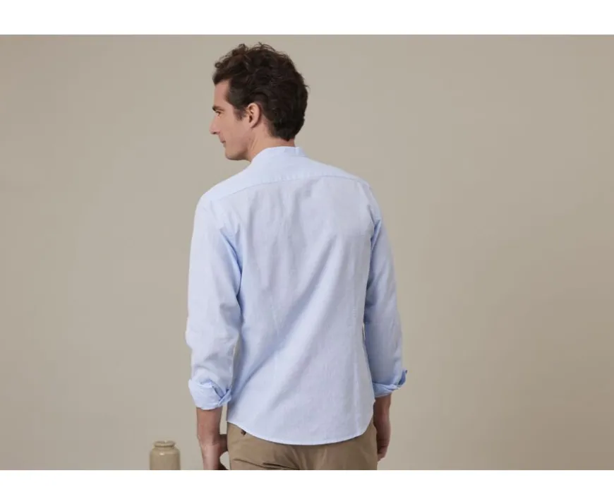 Camisa lisa de lino de algodón Chambray Azul claro Elibert-Bexley Outlet