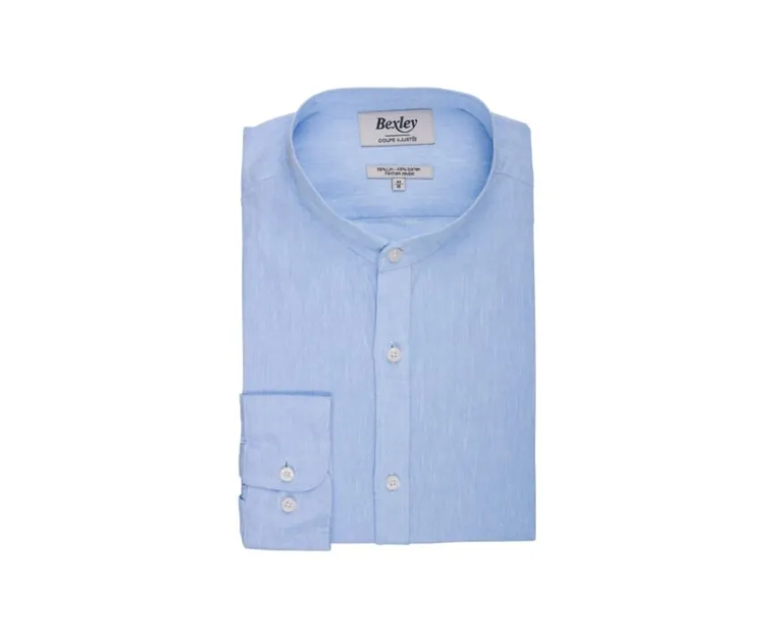 Camisa lisa de lino de algodón Chambray Azul claro Elibert-Bexley Outlet