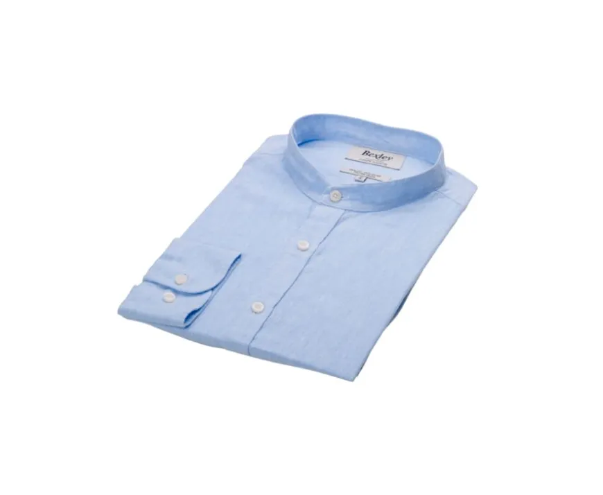 Camisa lisa de lino de algodón Chambray Azul claro Elibert-Bexley Outlet