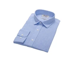Camisa lisa de lino de algodón Chambray Azul Silbert-Bexley Cheap