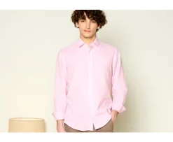 Camisa lisa de lino de algodón Chambray Rosa Silbert-Bexley Hot