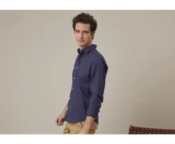Camisa lisa de lino de algodón Marino Silbert-Bexley Best