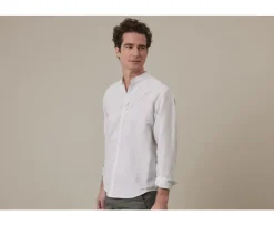Camisa lisa de lino de algodón Verdetila y Blanco Elibert-Bexley Sale