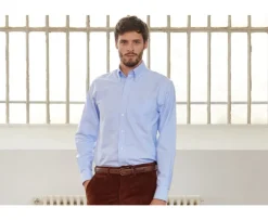 Camisa Oxford azul con bolsillo - Cuello americano Harold-Bexley Outlet