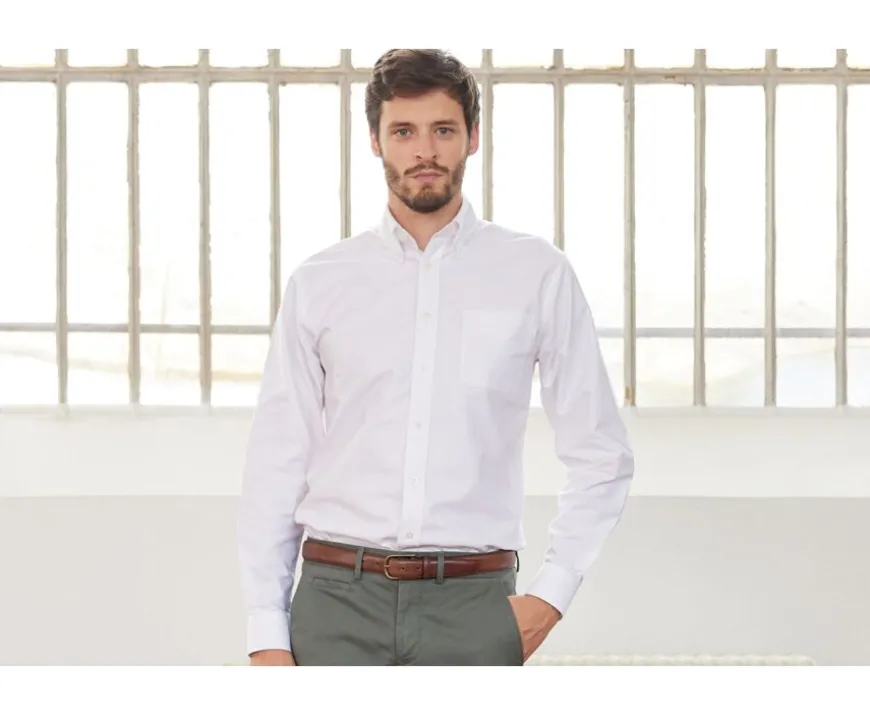 Camisa Oxford blanca con bolsillo - Cuello americano Harold-Bexley Flash Sale