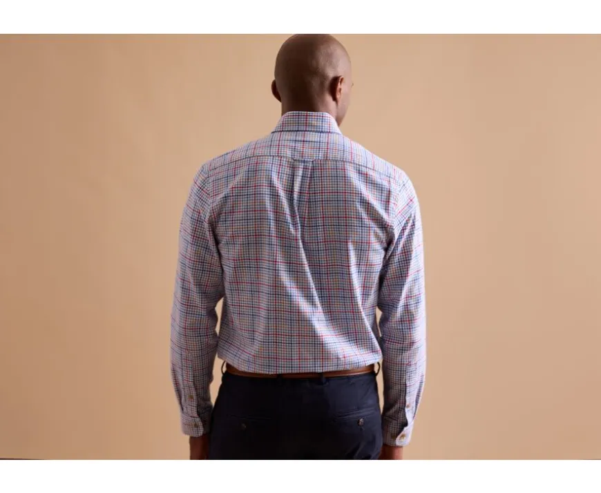Camisa Oxford de algodón Azul claro, rojo y camel - Cuello americano Shanton-Bexley Clearance