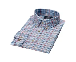 Camisa Oxford de algodón Azul claro, rojo y camel - Cuello americano Shanton-Bexley Clearance