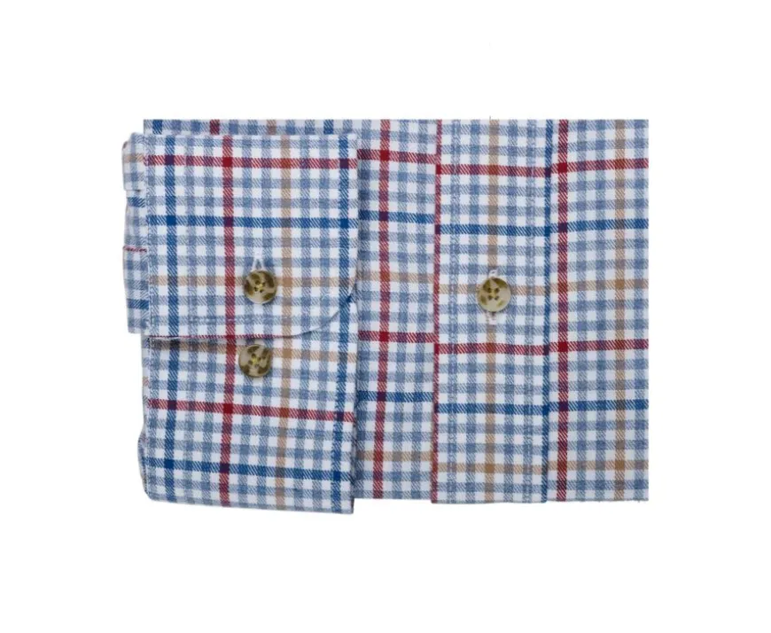 Camisa Oxford de algodón Azul claro, rojo y camel - Cuello americano Shanton-Bexley Clearance