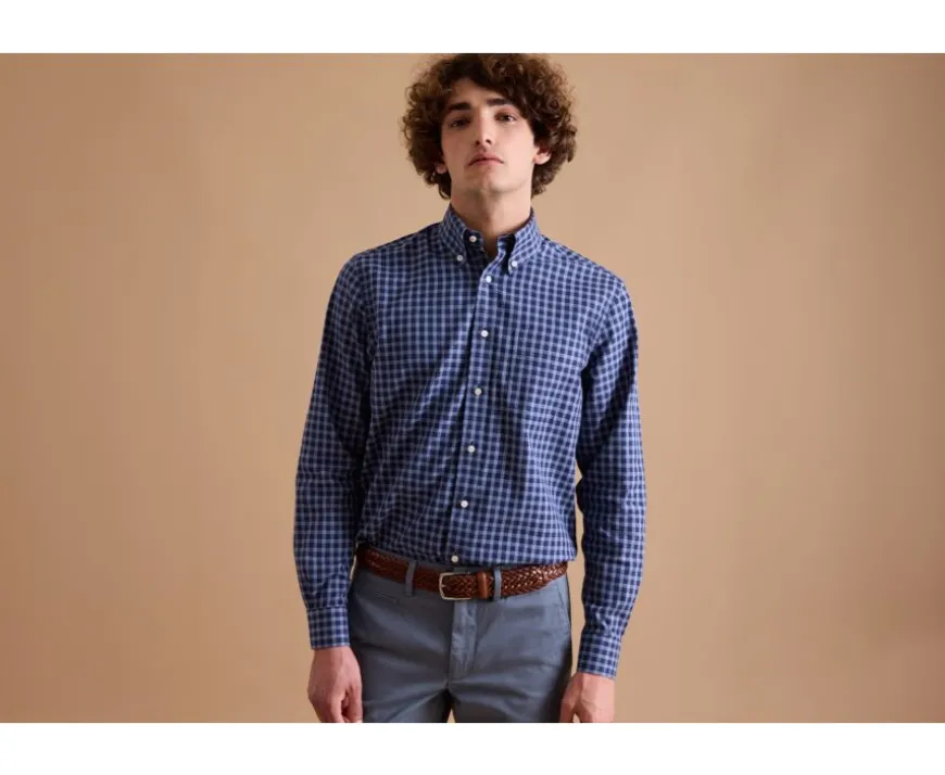 Camisa Oxford de algodón Azul marino y Azul nórdico - Cuello americano Elvin-Bexley Shop