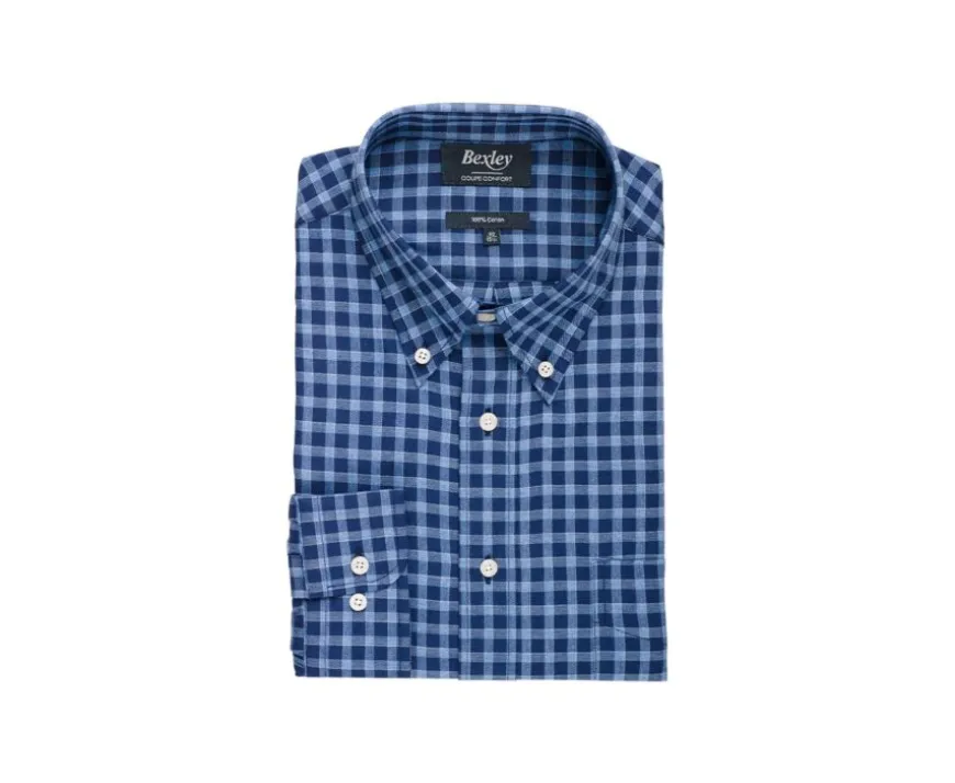 Camisa Oxford de algodón Azul marino y Azul nórdico - Cuello americano Elvin-Bexley Shop