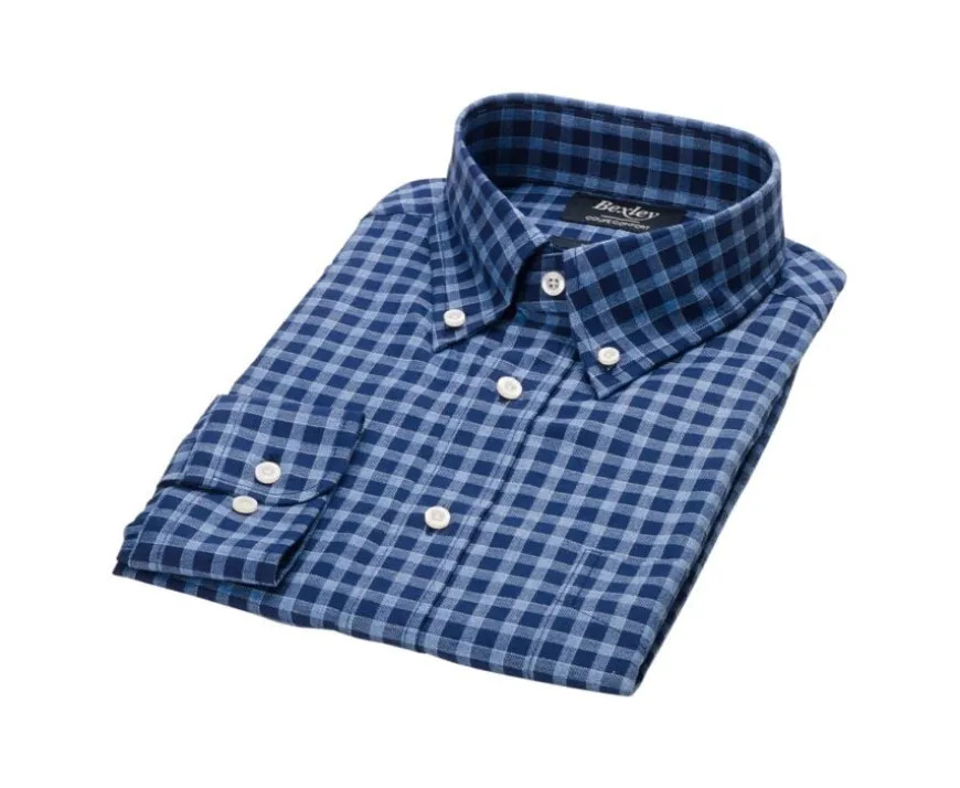 Camisa Oxford de algodón Azul marino y Azul nórdico - Cuello americano Elvin-Bexley Shop
