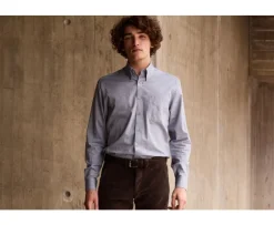 Camisa Oxford de algodón Azul vaquero - Cuello americano Varick-Bexley Cheap