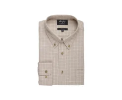 Camisa Oxford de algodón Beis y Blanco - Cuello americano Valden-Bexley Cheap