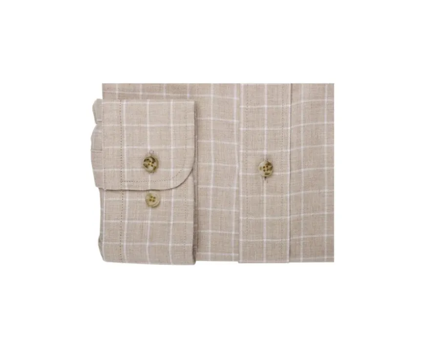 Camisa Oxford de algodón Beis y Blanco - Cuello americano Valden-Bexley Cheap