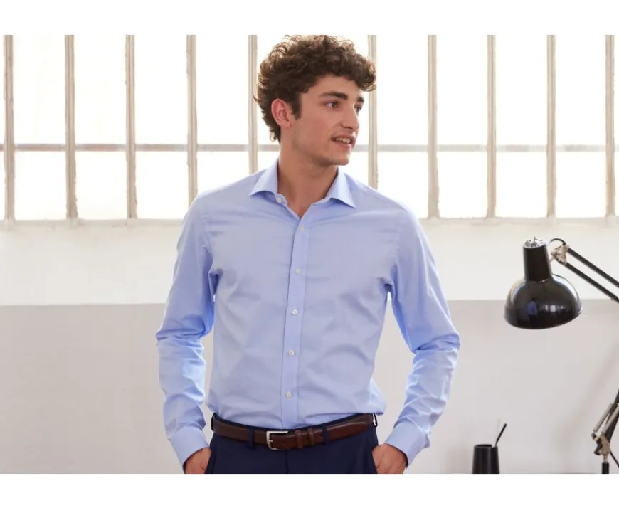 Camisa Oxford lisa de doble hilo Azul cielo Ottavio-Bexley Store