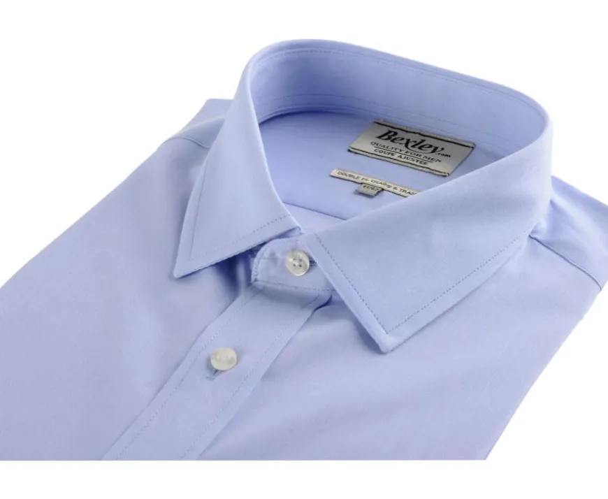 Camisa popelina Celeste - Cuello francés Louis.-Bexley Store