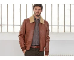 Chaqueta bomber de cuero para hombre Coñac Everett Ii-Bexley Hot