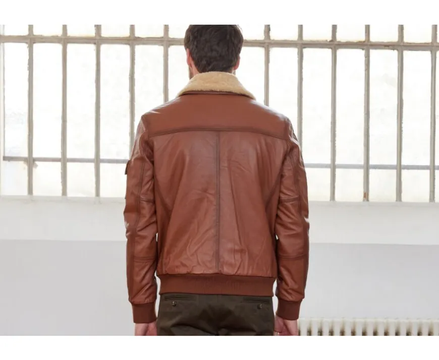 Chaqueta bomber de cuero para hombre Coñac Everett Ii-Bexley Hot