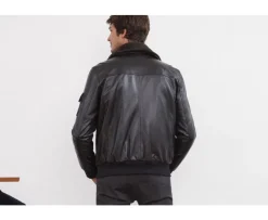 Chaqueta de cuero de aviador negra para hombre Everett Ii-Bexley Shop