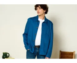 Chaqueta de pintor algodón/lino Azul Acero Faustinien-Bexley Shop
