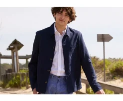 Chaqueta de pintor algodón/lino Azul Navy Faustinien-Bexley Cheap