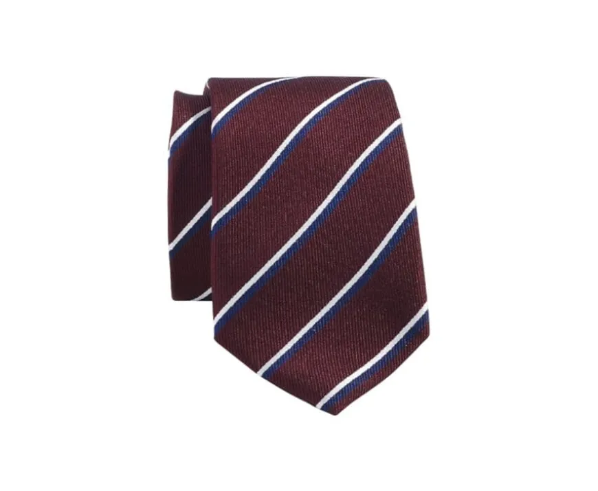 Corbata de hombre de seda Burdeos y rayas Marino y Crudo-Bexley Clearance