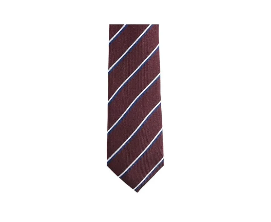 Corbata de hombre de seda Burdeos y rayas Marino y Crudo-Bexley Clearance