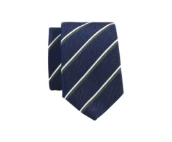 Corbata de hombre de seda Marino a rayas  verde y Crudo-Bexley Cheap