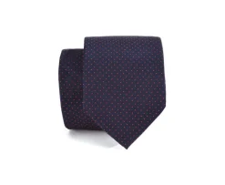 Corbata de seda Azul marino con micropuntos rojos para hombre-Bexley Clearance
