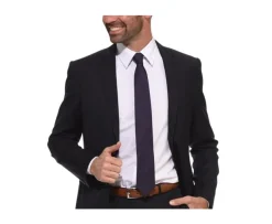 Corbata de seda Azul marino con micropuntos rojos para hombre-Bexley Clearance