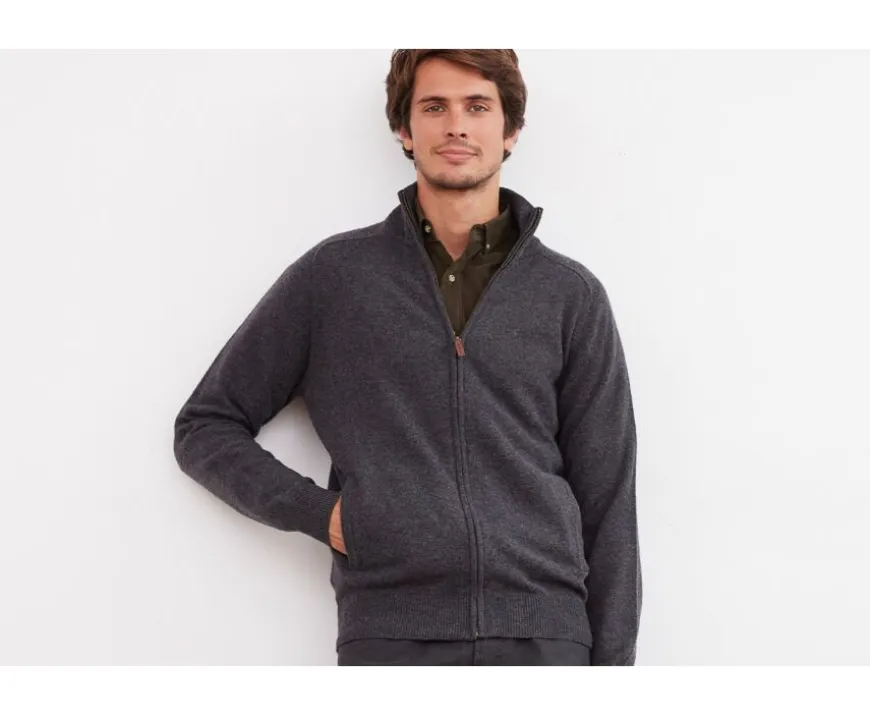 Cárdigan de lana hombre con cremallera Gris Antracita moteado Kane-Bexley Hot