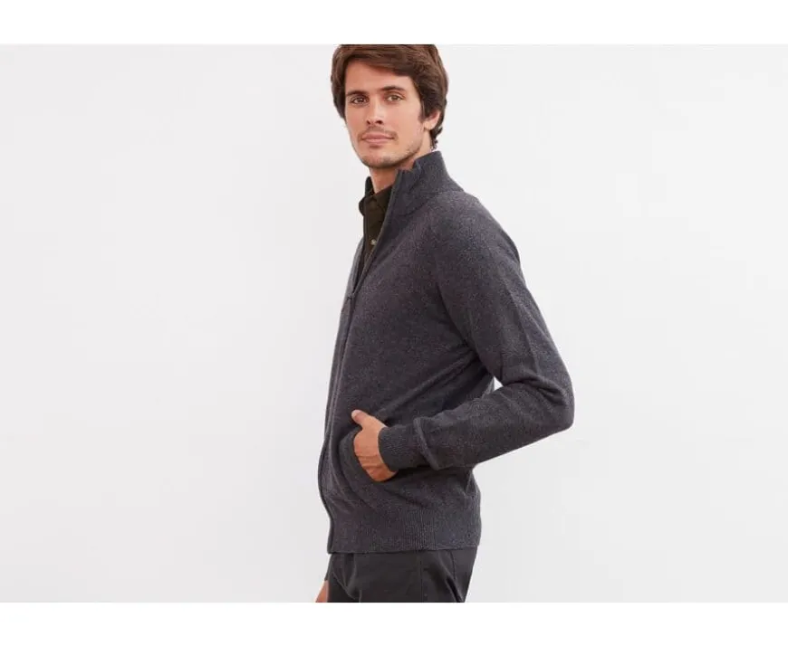 Cárdigan de lana hombre con cremallera Gris Antracita moteado Kane-Bexley Hot