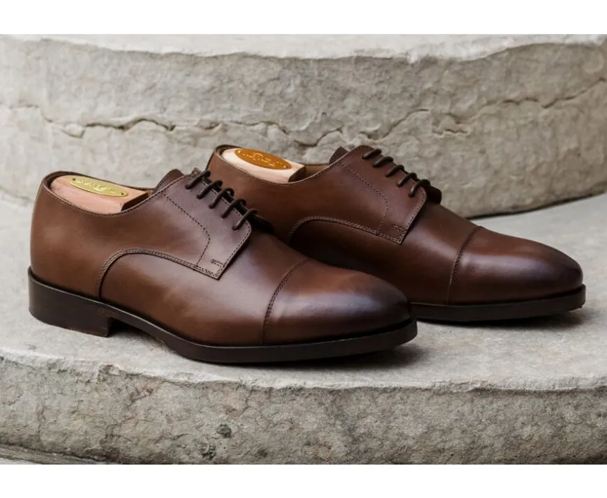 Derbies Castaño patinado de hombre con suela de cuero y goma de caucho Maywell Patin-Bexley Outlet