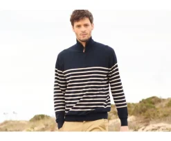 Jersey con cuello cremallera marinero para hombre Marino y Crudo Vladiac-Bexley Store