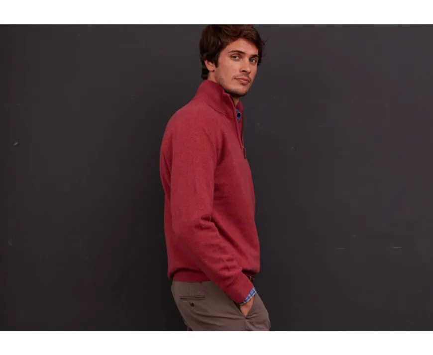 Jersey de hombre de lana con cuello con cremallera Rojo moteado Kenneth-Bexley Sale