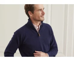 Jersey de hombre de lana con cuello con cremallera Navy Kenneth-Bexley Cheap