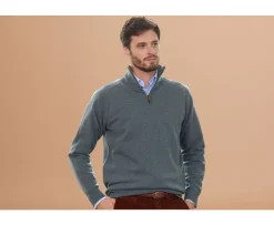 Jersey de hombre de lana con cuello con cremallera Verde Moteado Kenneth-Bexley Outlet