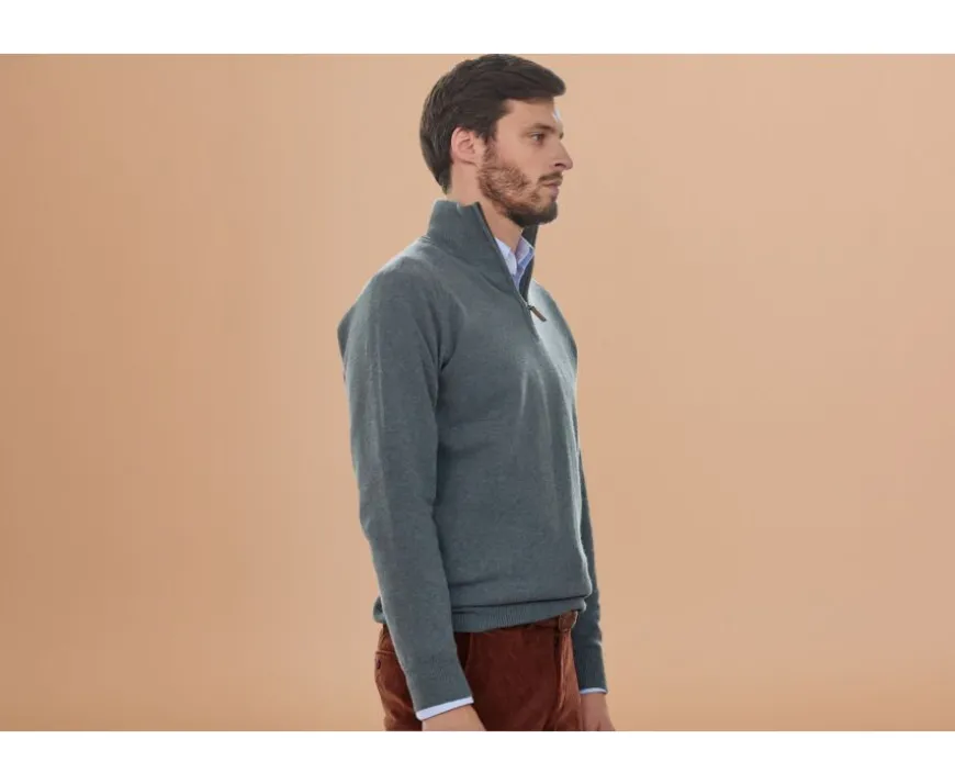 Jersey de hombre de lana con cuello con cremallera Verde Moteado Kenneth-Bexley Outlet