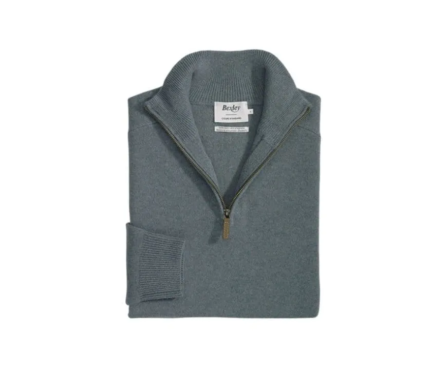 Jersey de hombre de lana con cuello con cremallera Verde Moteado Kenneth-Bexley Outlet