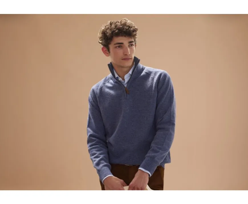Jersey de hombre de lana con cuello con cremallera Azul oscuro moteado Kenneth-Bexley Clearance