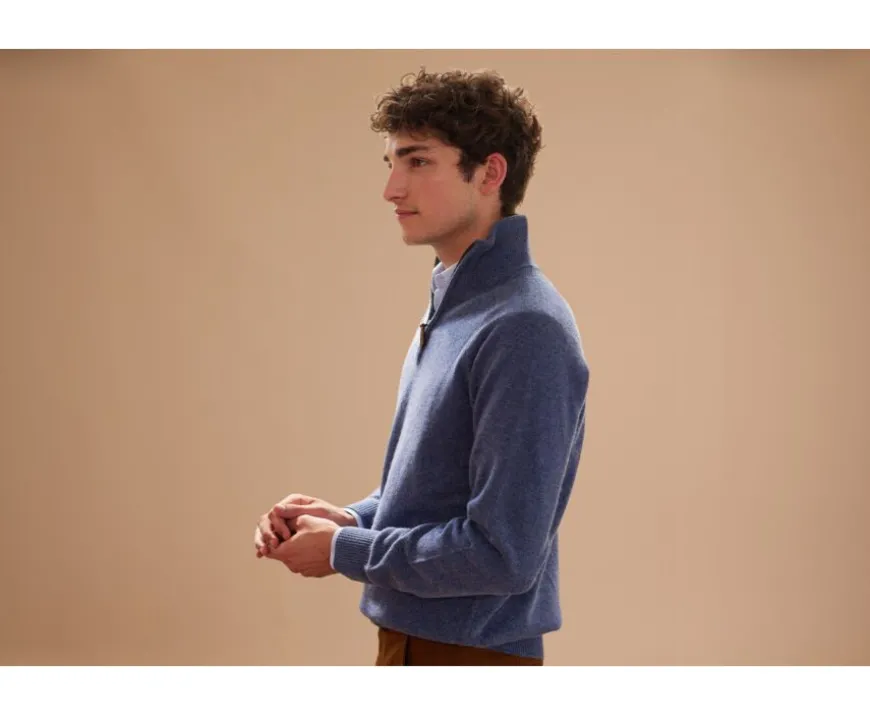 Jersey de hombre de lana con cuello con cremallera Azul oscuro moteado Kenneth-Bexley Clearance
