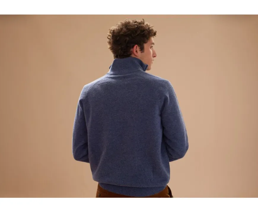Jersey de hombre de lana con cuello con cremallera Azul oscuro moteado Kenneth-Bexley Clearance