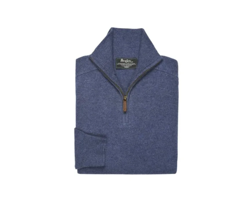 Jersey de hombre de lana con cuello con cremallera Azul oscuro moteado Kenneth-Bexley Clearance