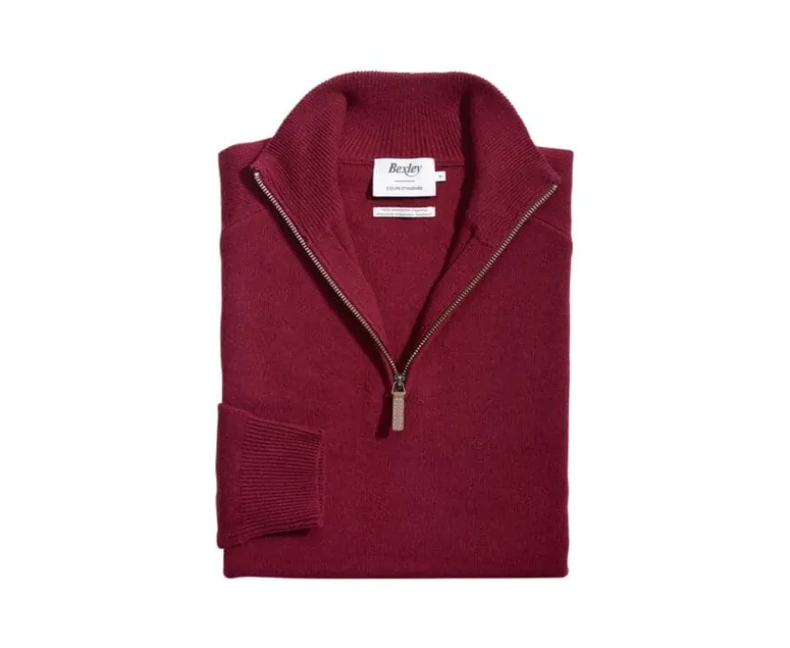 Jersey de hombre de lana con cuello con cremallera Rojo Oscuro Kenneth-Bexley New