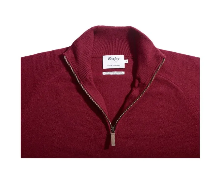 Jersey de hombre de lana con cuello con cremallera Rojo Oscuro Kenneth-Bexley New