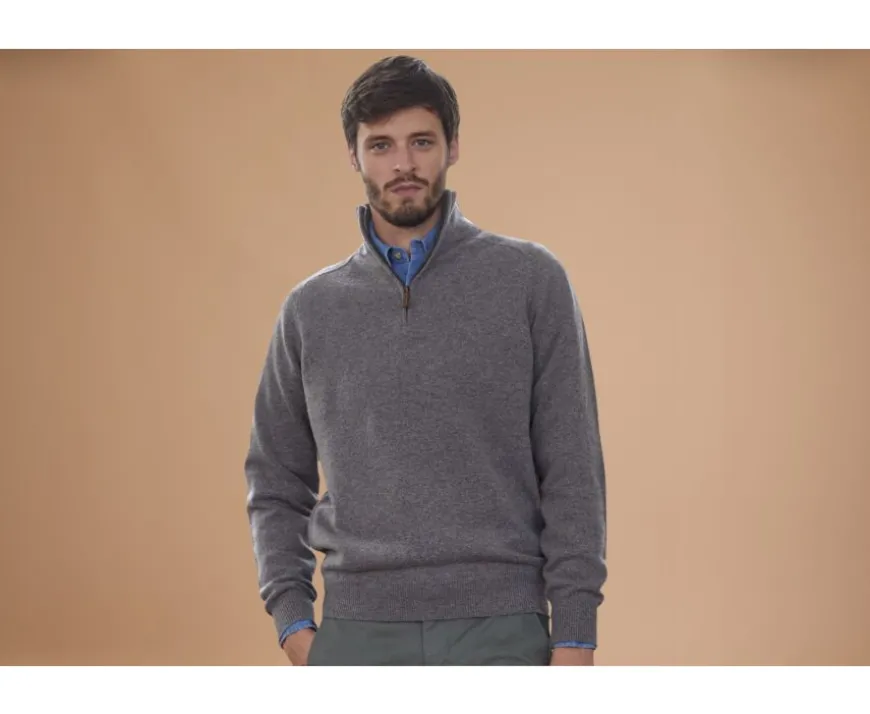 Jersey de hombre de lana con cuello con cremallera Gris moteado Kenneth-Bexley Best Sale